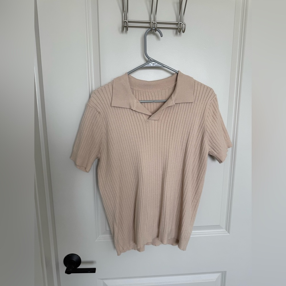 Men's Beige Polo Sweater Shirt